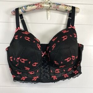 Cacique Womens‎ Lace Up Lightly Lined Balconette Longline Bra Bustier Size 44DDD